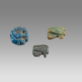 Lot of 3 Ancient Egyptian Faience Eye Of Horus Amulets c.300-50 BC.