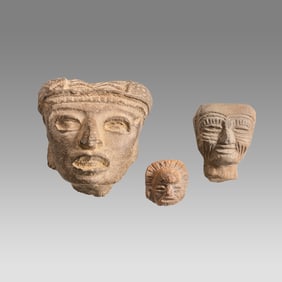 Lot of 3 Pre Columbian Mayan Terracotta Head Fragments.