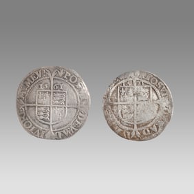 Lot of 2 British Silver Coins With Cross, Elizabeth I dated 1561