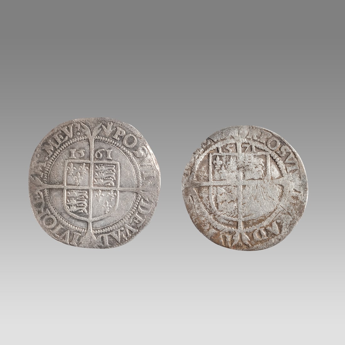 Lot of 2 British Silver Coins With Cross, Elizabeth I dated 1561 (1 of 2)