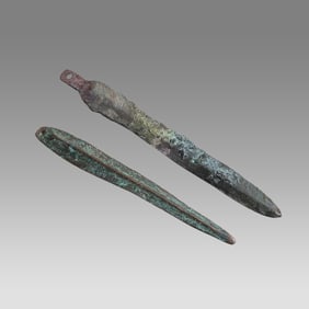 Lot of 2 Ancient Luristan Bronze Spear Heads c.1000 BC.