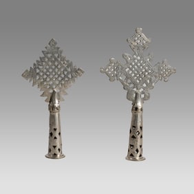 Lot of 2 Coptic Processional Crosses Ethiopian c.20th century.