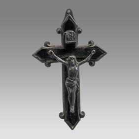 Antique Metal Crucifix With Glass Applique.