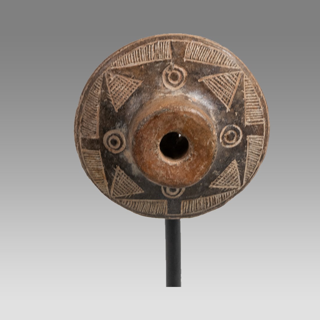 Ancient Pre Columbian Pottery Spindle Whorl With geometric Design. (1 of 2)