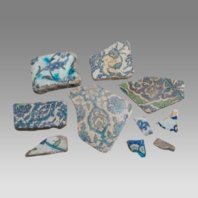 Lot of 10, 16th-17th century Ottoman, Syrian Ceramic Tiles Fragments.