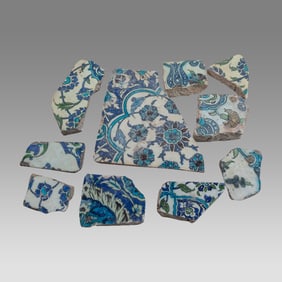 Lot of 10, 16th-17th century Ottoman, Syrian Ceramic Tiles Fragments.