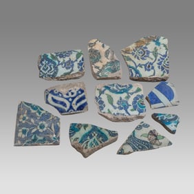 Lot of 10, 16th-17th century Ottoman, Syrian Ceramic Tiles Fragments.