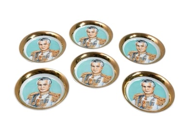 Set of 6 Pahlavi Iran Persian Shah Vintage Saucers.