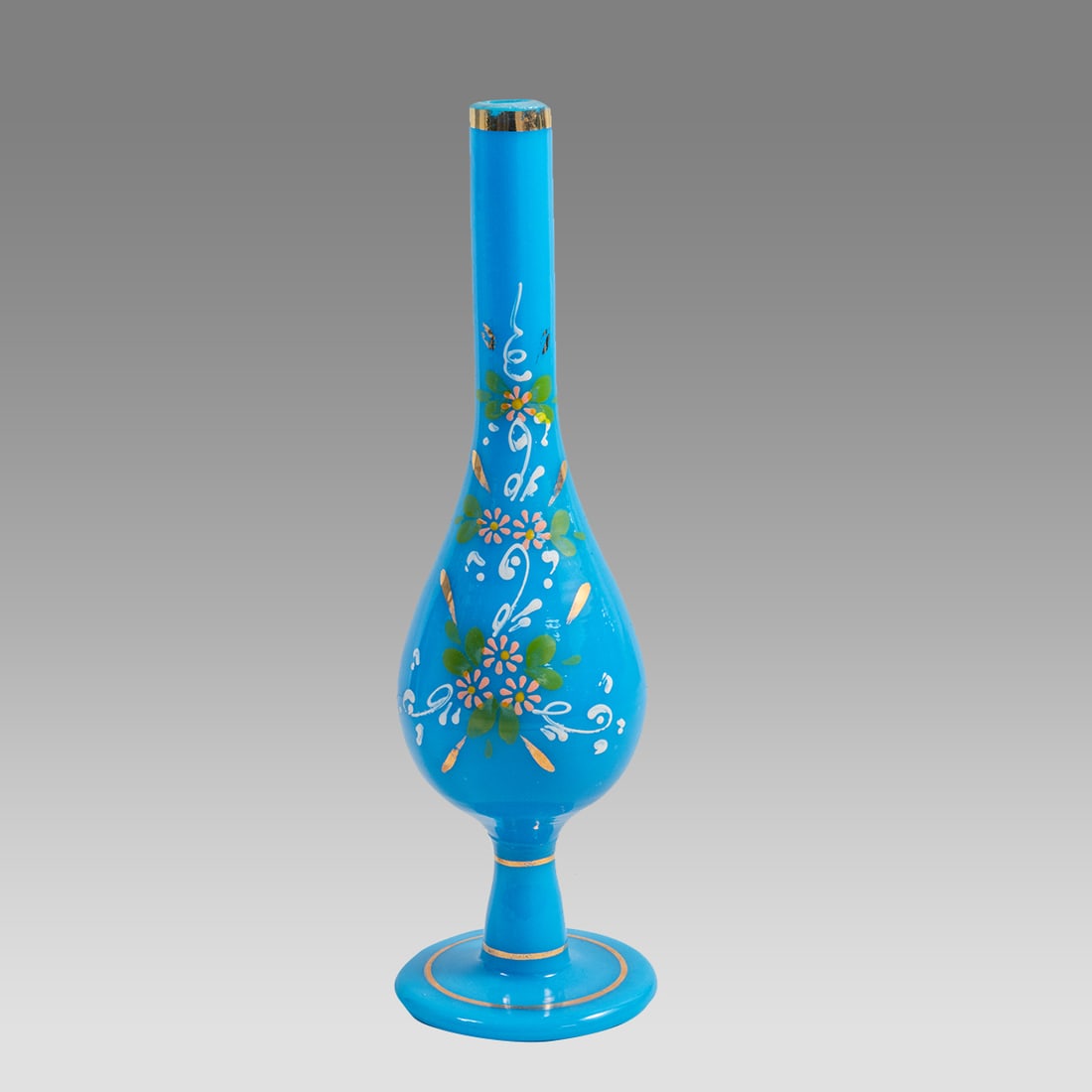 Ottoman Turkish, Beykoz Blue Opaline Glass Rose Water Bottle. Ottoman Turkish, (1 of 1)