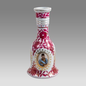 Antique Persian opaline qajar Hookah Bottle with 4 Shah Portrait.