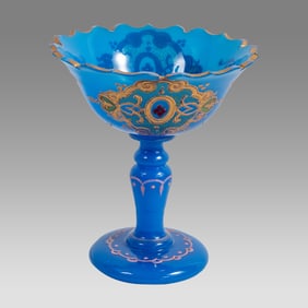 Rare Antique opaline enamel bohemian Moser compote glass.