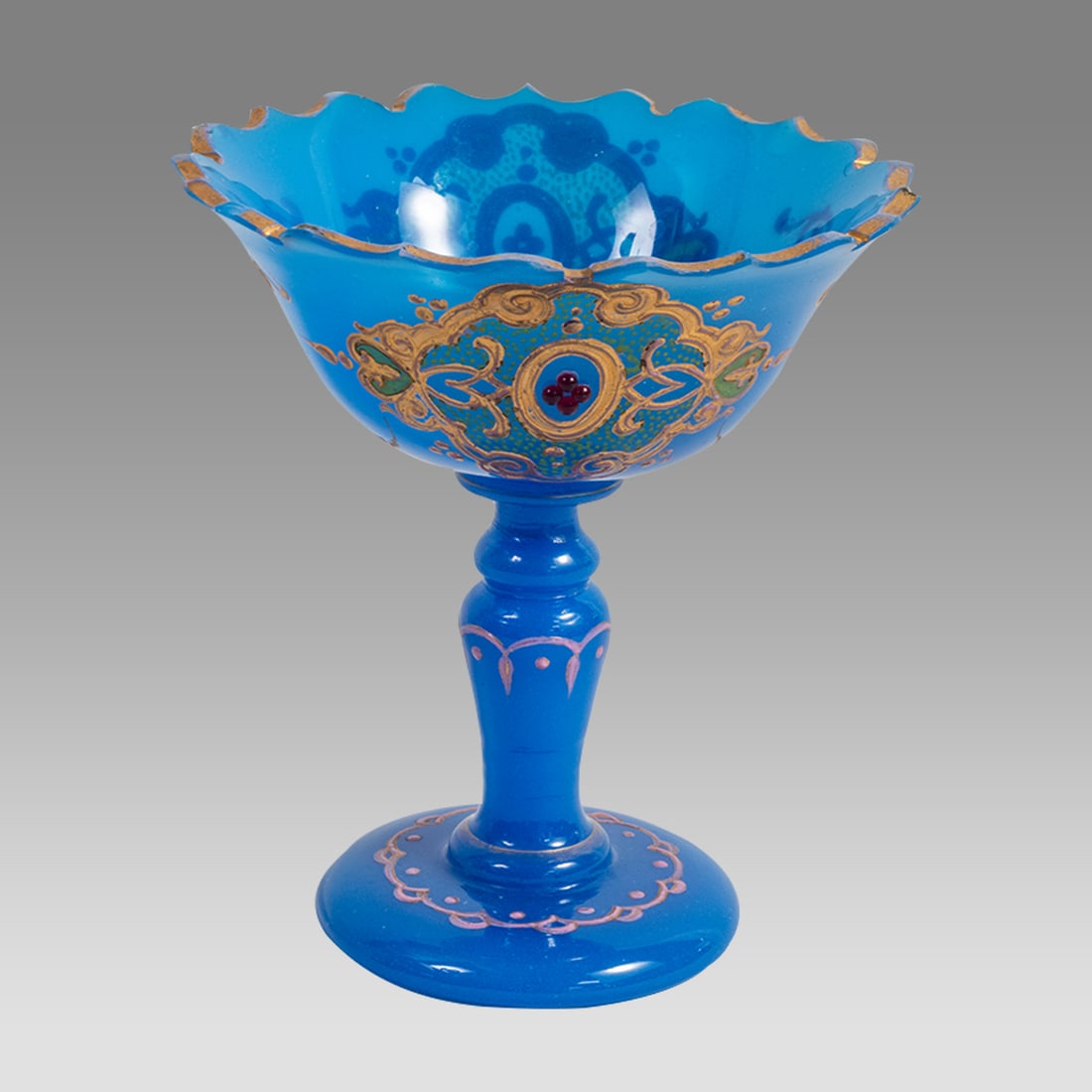Rare Antique opaline enamel bohemian Moser compote glass. (1 of 5)