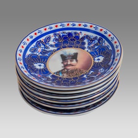 Set of 6 Russian mini plates portrait of Qajar shah Persian Market.