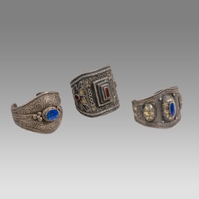 Lot of 3 Tribal, Turkmenistan Silver Bracelets.