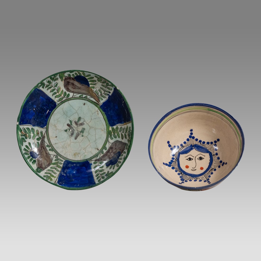 Lot of 2 20th century Persian Ceramic Bowls.: Lot of 2 20th century Persian Ceramic Bowls. Size 6 1/2 - 8 3/8 inches diameter. Glazed ceramic bowls with decoration.