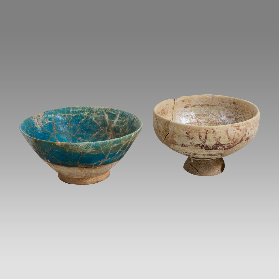 Lot of 2 Ancient Persian Ceramic Bowls Kashan c.13th century. (1 of 2)