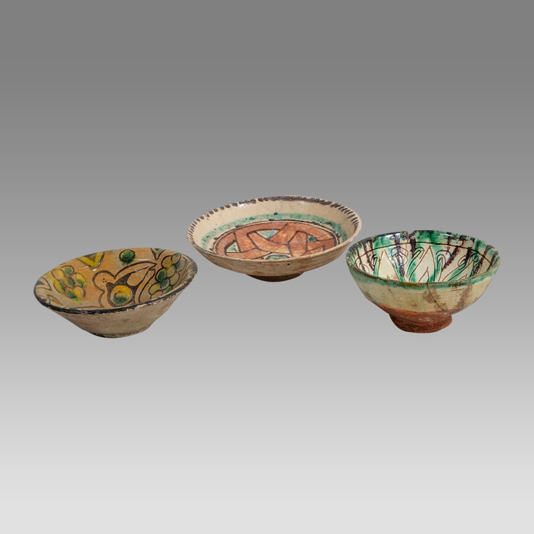 Lot of 3 Ancient Persian Ceramic Bowls Nishapur c.10th century. (1 of 2)