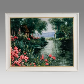 Persian Small Carpet Set in a Frame. Landscape.