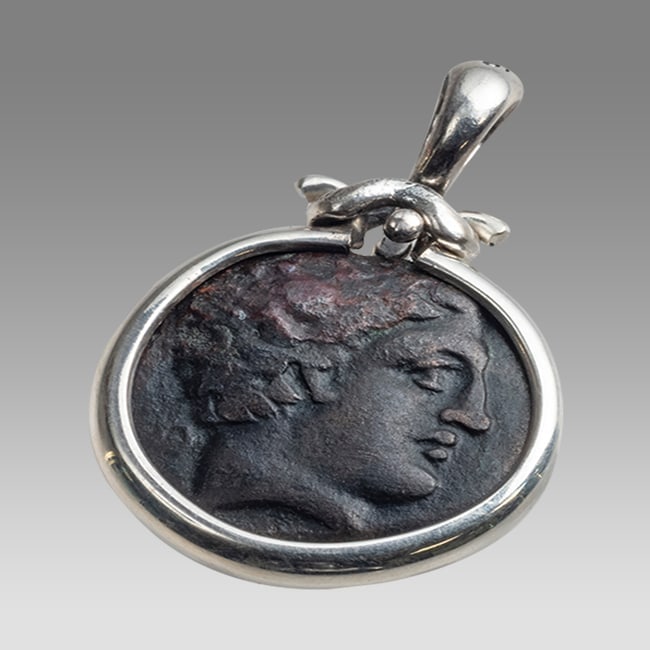 Silver Pendant With Ancient Greek Bronze Coin Phalana c.350 BC. (1 of 2)