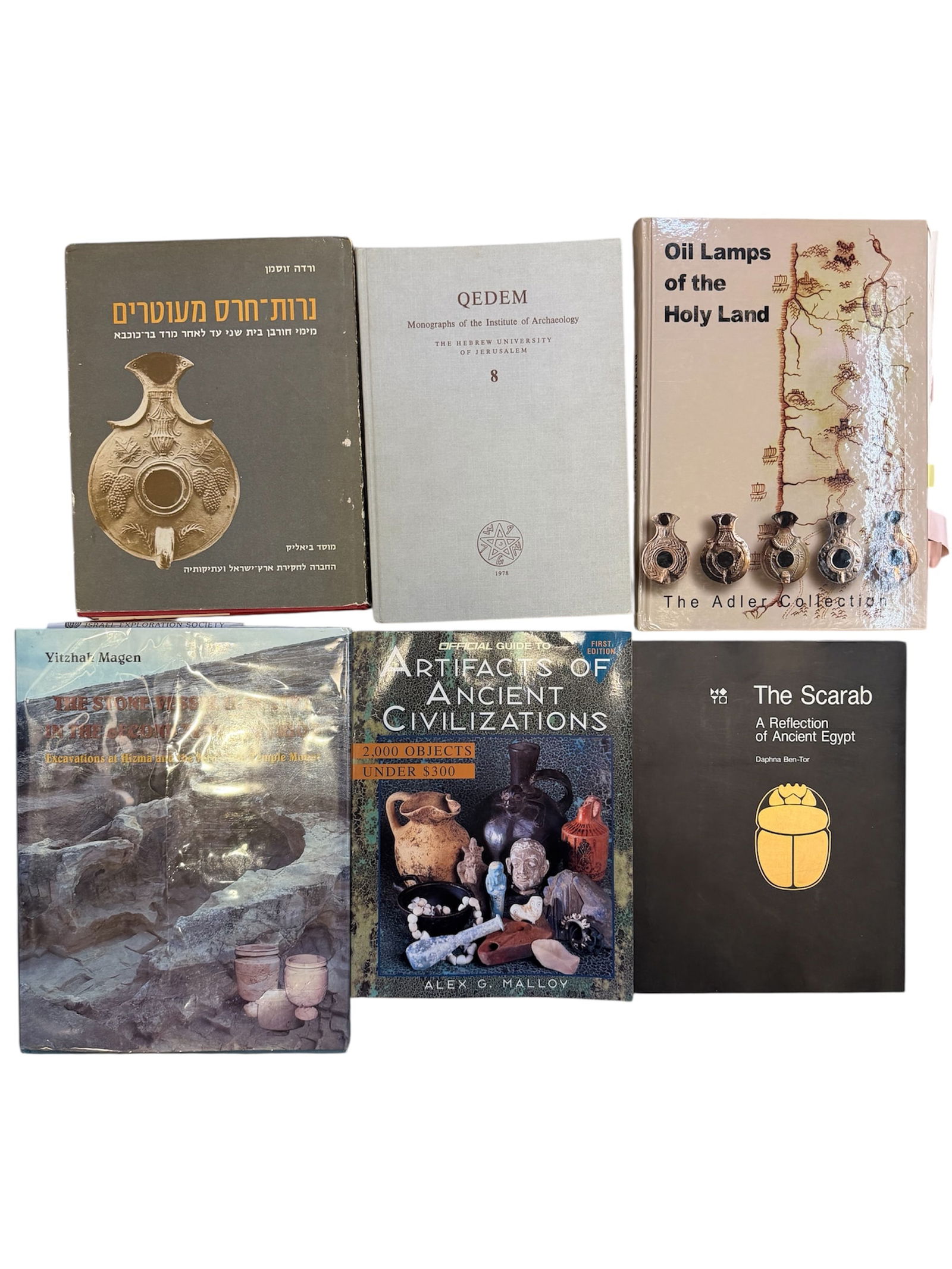 Lot of 6 Books. Oil Lamps. Artifacts, Stone Vessel, The Scarab. (1 of 6)