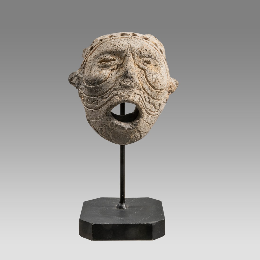 Ancient Pre Columbian Aztec Terracotta Head of Deity c.1300-1500 AD. (1 of 3)