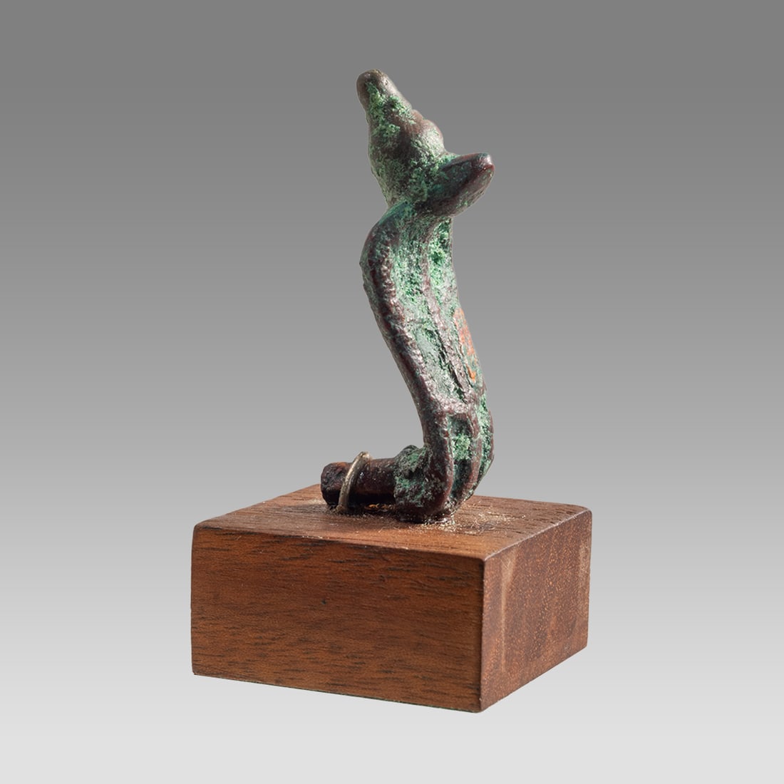 Ancient Egyptian Bronze Uraeus c.664-332 BC.: Ancient Egyptian Bronze Uraeus c.664-332 BC. Size of Uraeus 1 3/4 inches high + stand. An Egyptian cast Bronze Uraeus Cobra snake wearing a crown Late Period c.664 BC. Ex Florida Doctor collection acq