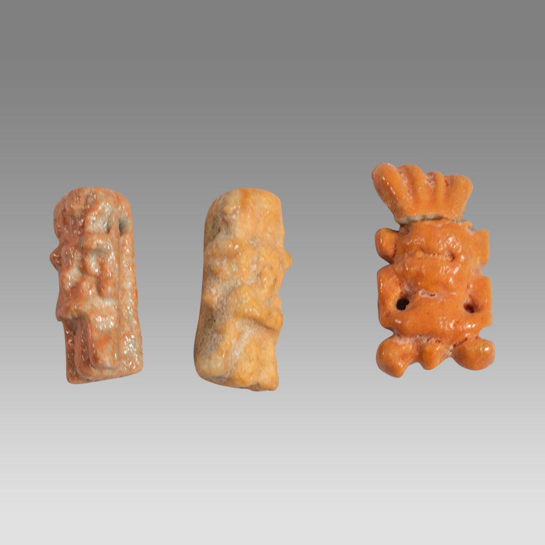 Lot of 4 Small Ancient Egyptian Faience Bes Amulets c.700-30 BCE. (1 of 2)