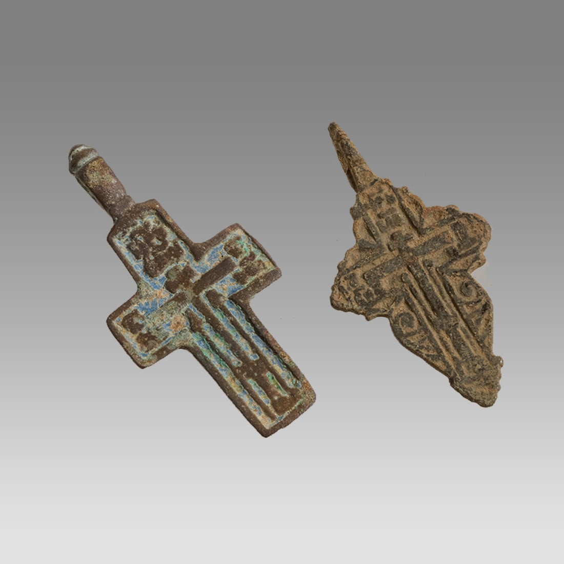 Lot of 2 Antique Old Believers Bronze Cross Pendants. (1 of 1)