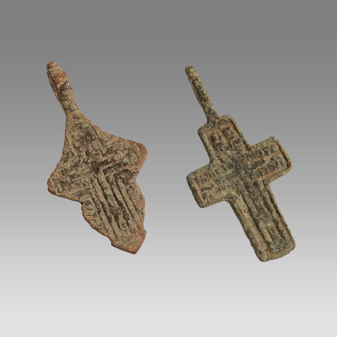 Lot of 2 Antique Old Believers Bronze Cross Pendants. (1 of 1)