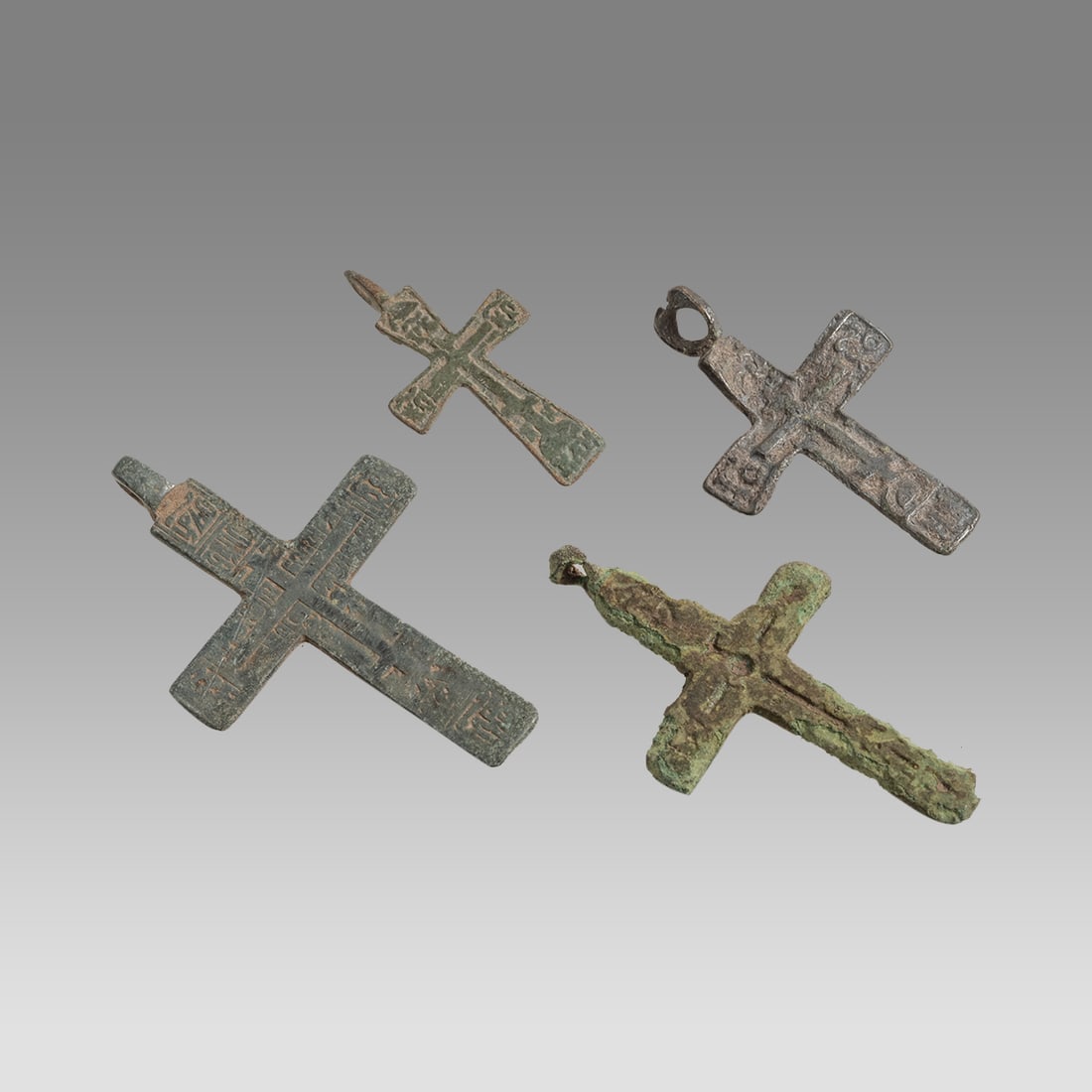 Lot of 4 Antique Russian Orthodox Bronze Crosses c.17th-19th century. (1 of 1)