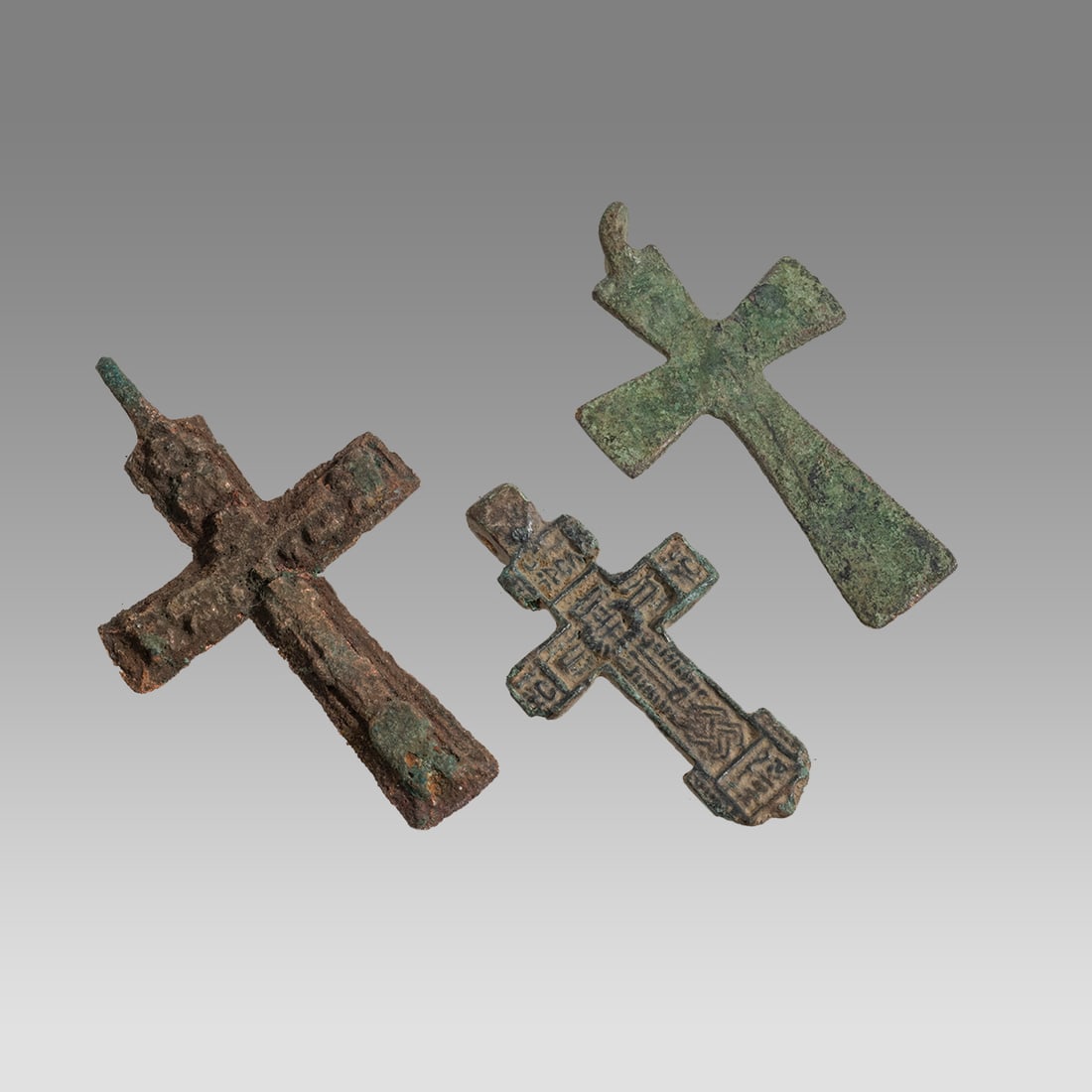 Lot of 3 Antique Russian Orthodox Bronze Crosses c.17th-19th century. (1 of 1)