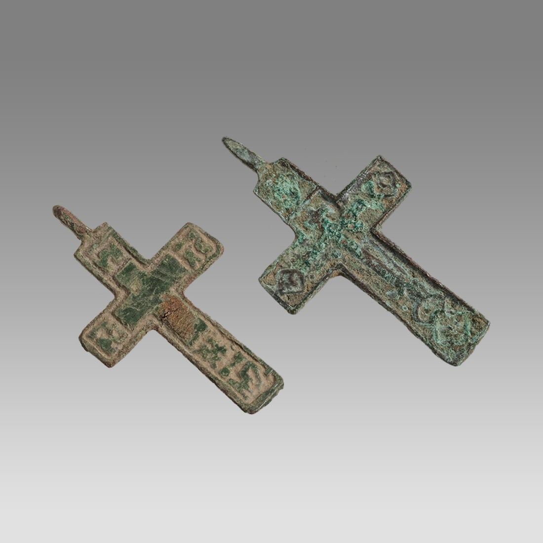 Lot of 2 Antique Russian Orthodox Bronze Crosses c.17th-19th century. (1 of 1)