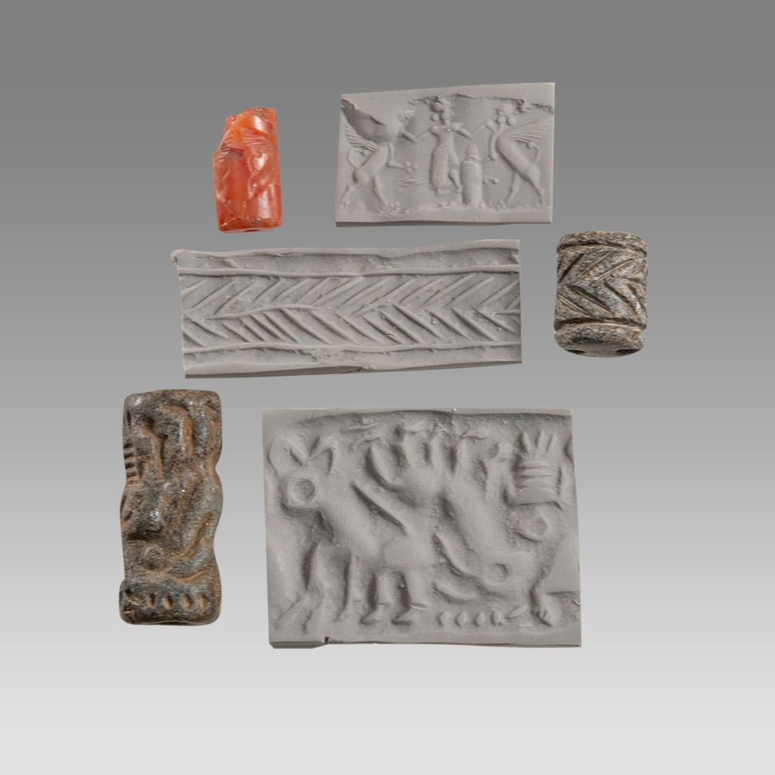 Lot of 3 Ancient Mesopotamian Various Stone Cylinder Seals. Ca. 3rd - 1st millennium B.C. (1 of 1)