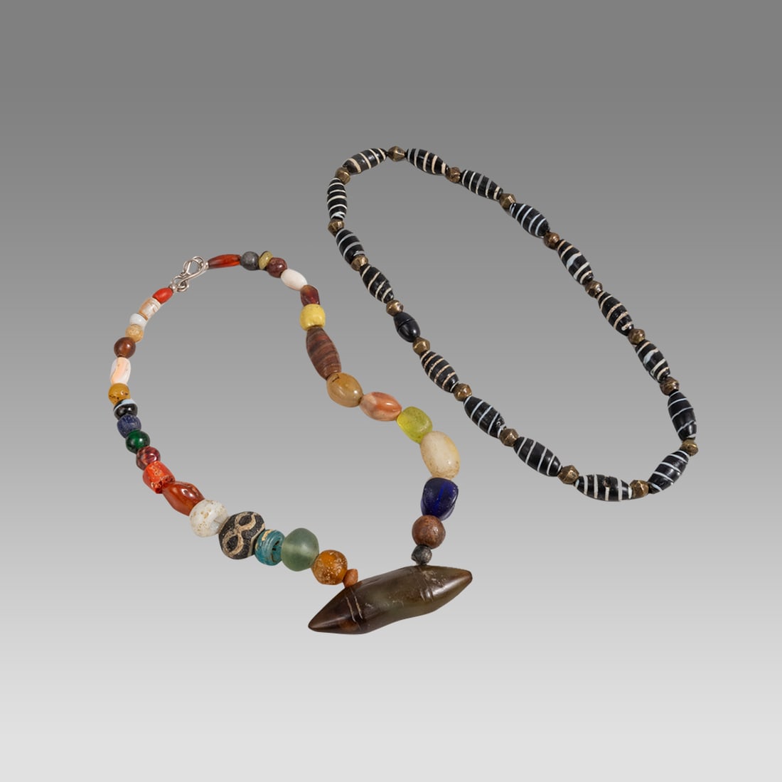 Lot of 2 Middle eastern, African Agate and Mosaic Glass Trade Bead Necklaces. (1 of 1)