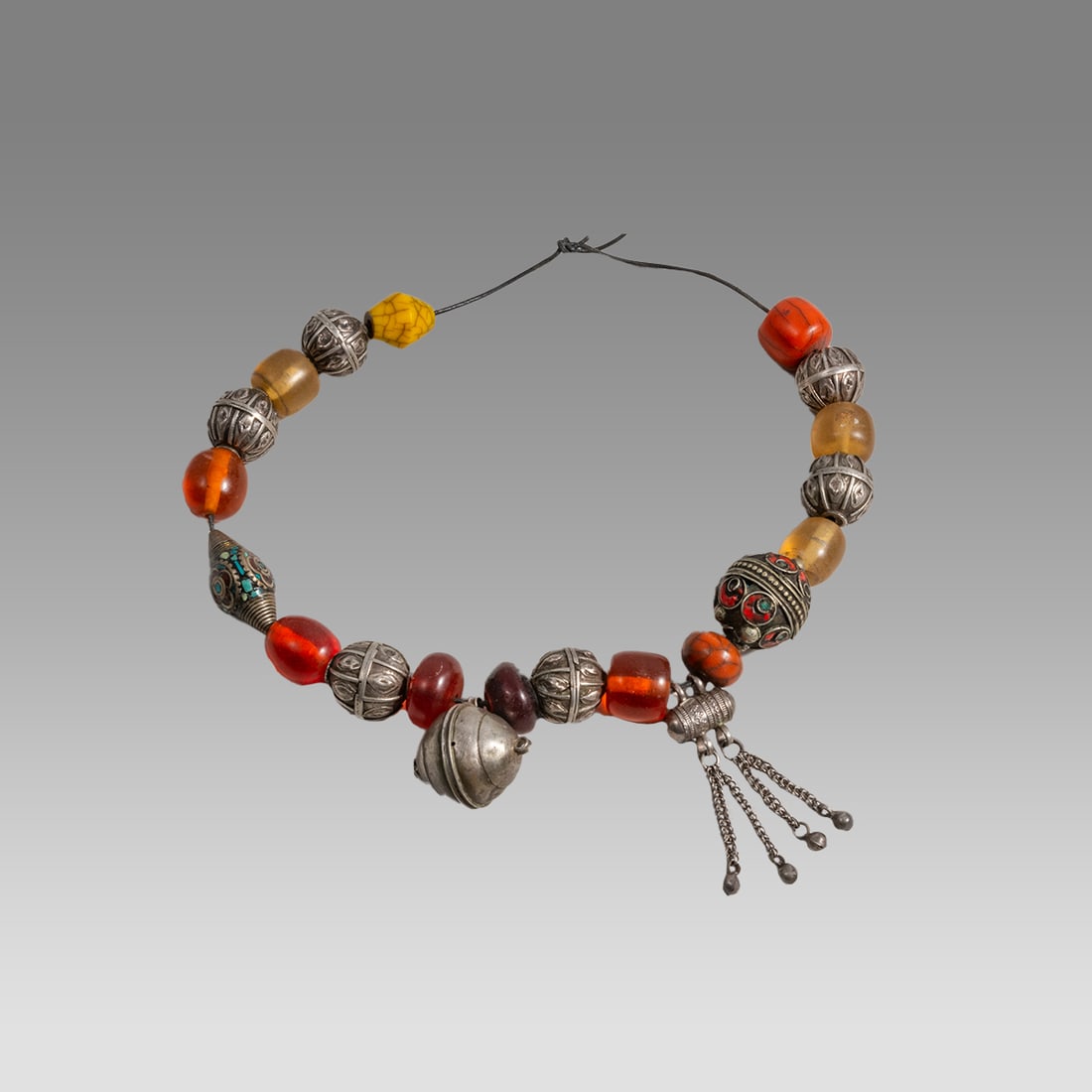 Mauritania, Phenolic Amber Trade Beads, Mixed with Large Silver beads Necklace. (1 of 1)