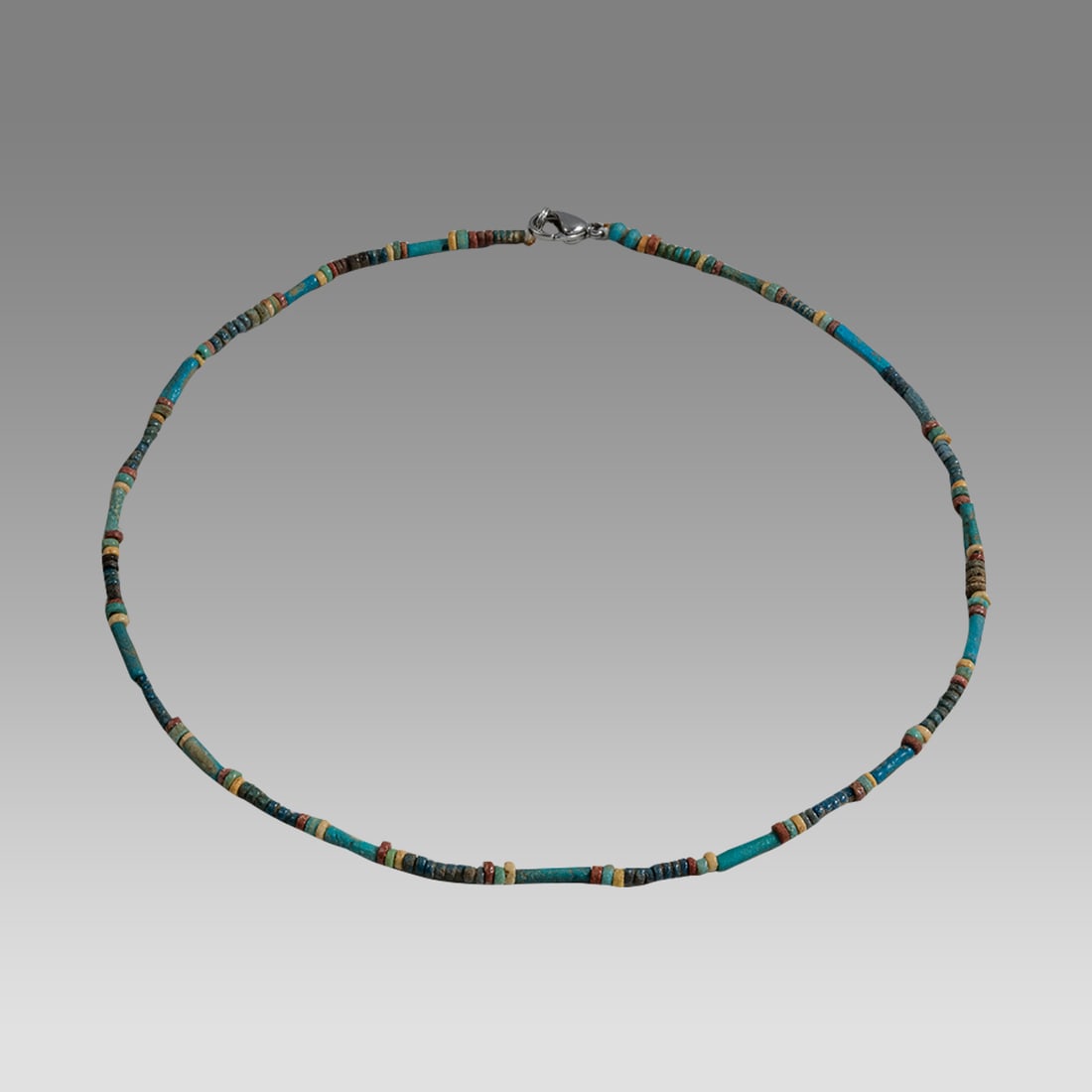 Ancient Egyptian Faience, Necklace c.300-50 BC.: Ancient Egyptian Faience, Necklace c.300-50 BC. Size 18 1/2 inches length. Great Looking single strand Faience Bead necklace. wearable. Provenance: Ex Secret Eyes Gallery New York 1970's-1980's
