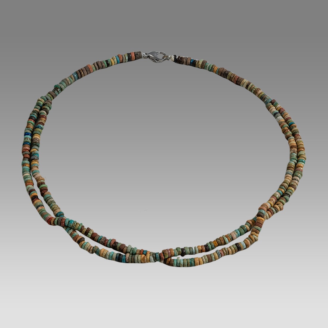 Ancient Egyptian Faience, Necklace c.300-50 BC.: Ancient Egyptian Faience, Necklace c.300-50 BC. Size 18 1/2 inches length. Great Looking double strand Faience Bead necklace. wearable. Provenance: Ex Secret Eyes Gallery New York 1970's-1980's