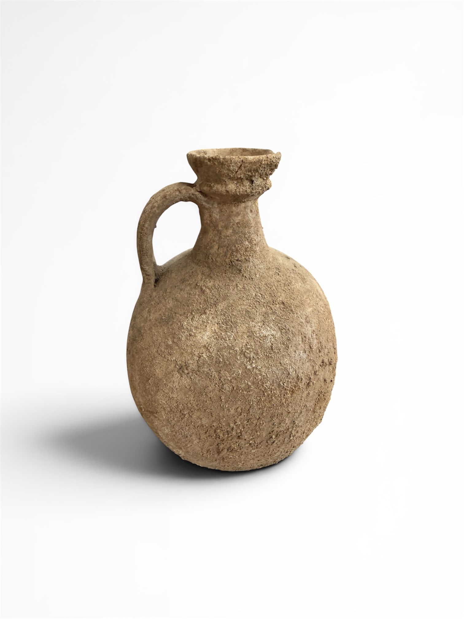 Ancient Holyland Herodian Large Terracotta Jug c.50 BC-50 AD.: Ancient Holyland Herodian Large Terracotta Jug c.50 BC-50 AD. Size 7 inches high. 5 3/4 inches widest point. Fine holyland Herodian large Terrecotta oil jug with strap handle. Provenance: Ex Private C