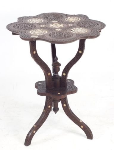 Antique Syrian inlaid scalloped lamp table c.late 19th (1 of 1)