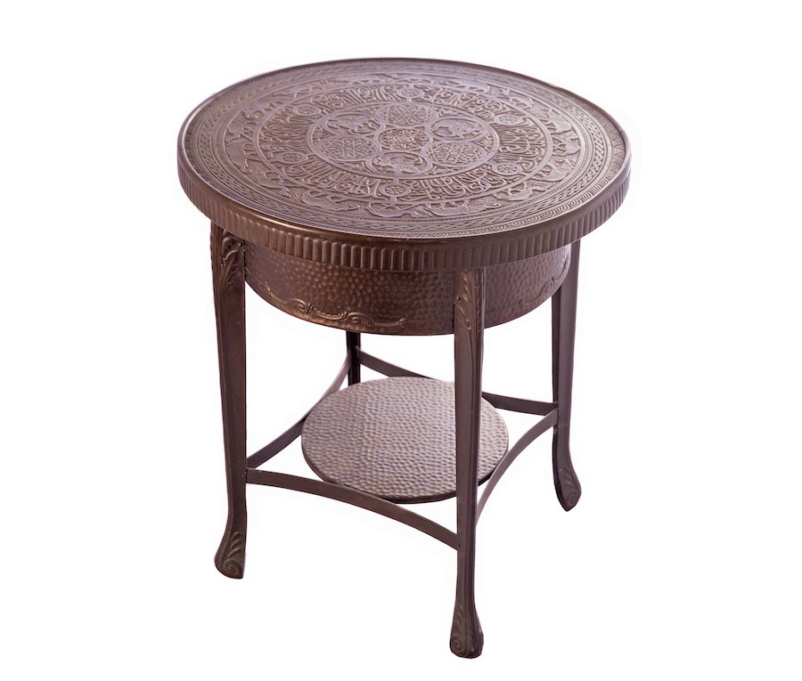 Middle Eastern Copper Table with Arabic and figures (1 of 2)