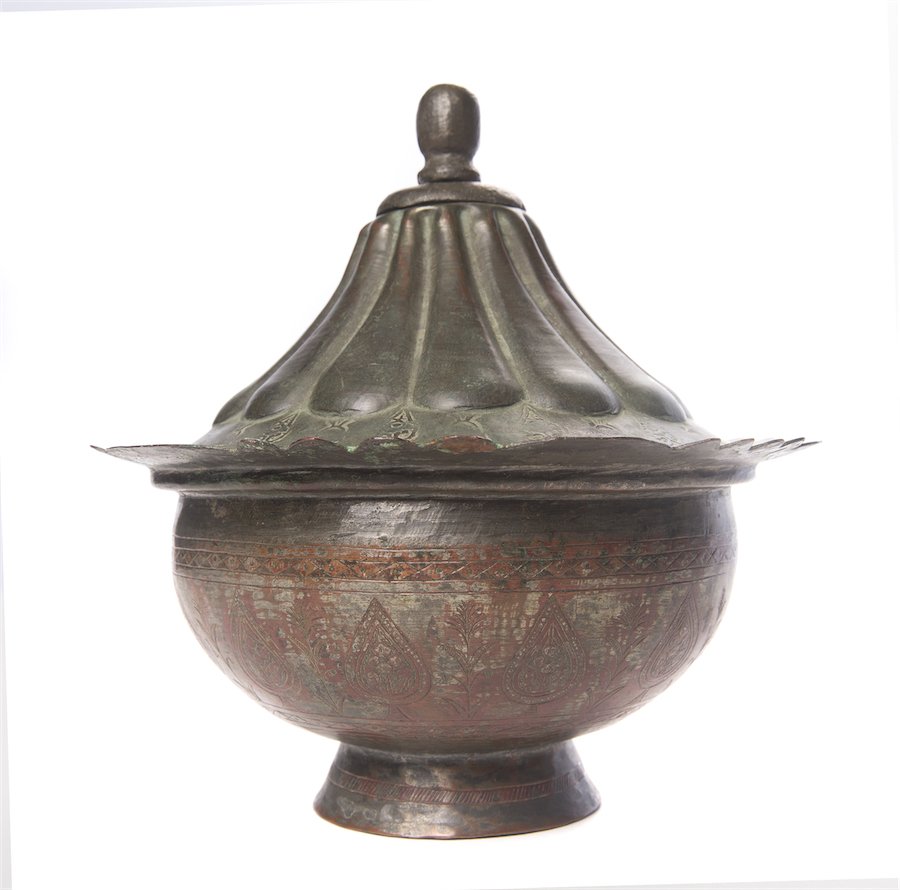 A Middle Eastern Syrian Ottoman Copper Bowl with Cover (1 of 2)