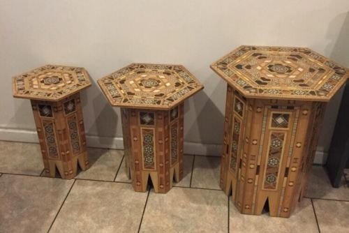 A Set Of Three SYRIAN Moorish octagonal Wood Tables Inl (1 of 3)