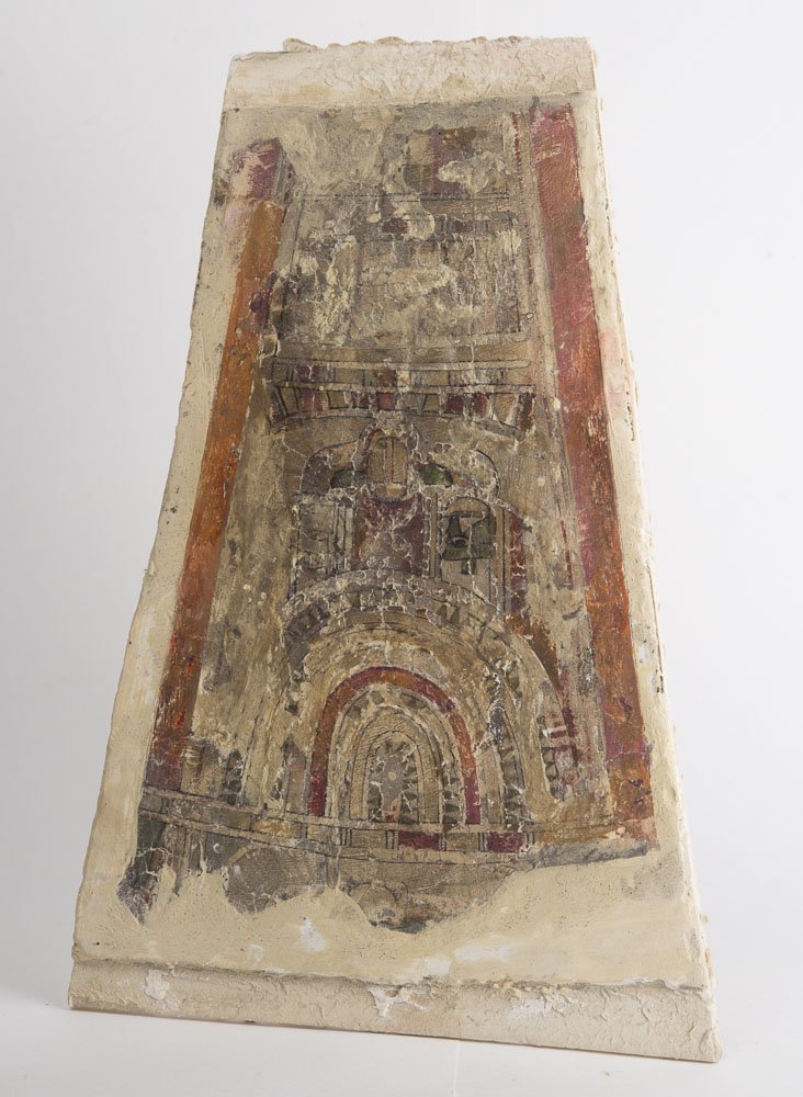 Ancient Egyptian Cartonnage linen fragment c.300 BC: Ancient Egyptian Cartonnage linen fragment c.300 BC. Size 15 inches high x 10 inches wide. depicts winged scarab with eye of horus in center. Condition: Restored and mounted on panel for support. Prov