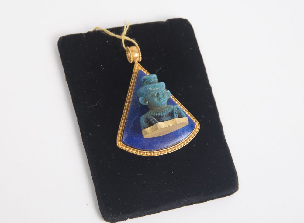 Gold Pendant with Egyptian Amulet and Lapis Lazuli (1 of 2)