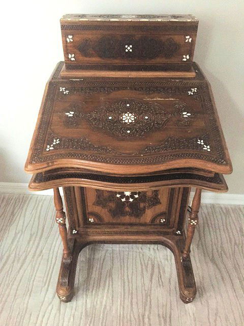 SYRIAN, Moorish, Middle Eastern INLAID HARDWOOD Desk (1 of 5)