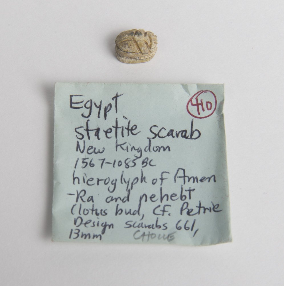 Ancient Egyptian Steatite Stone Scarab Ca. 1500-30 B.C.: Ancient Egyptian Steatite Stone Scarab Ca. 1500-30 B.C. Size 13 x 9 mm. Beautiful Steatite Stone scarab. Minor small chip at the edge. Provenance: Ex New York City collection acquired 1970's