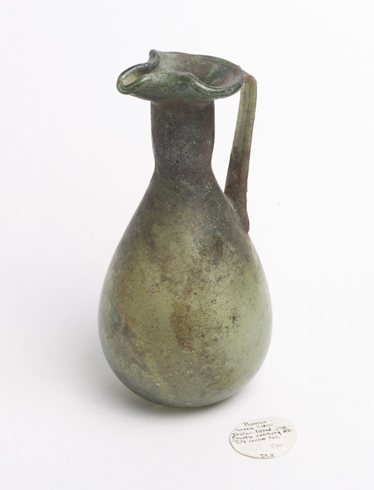 Ancient Roman green glass trefoil jug c.2nd-4th cent AD (1 of 2)