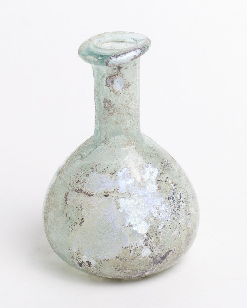 Ancient Roman Green Glass Bottle c.1st-2nd cent AD. (1 of 2)