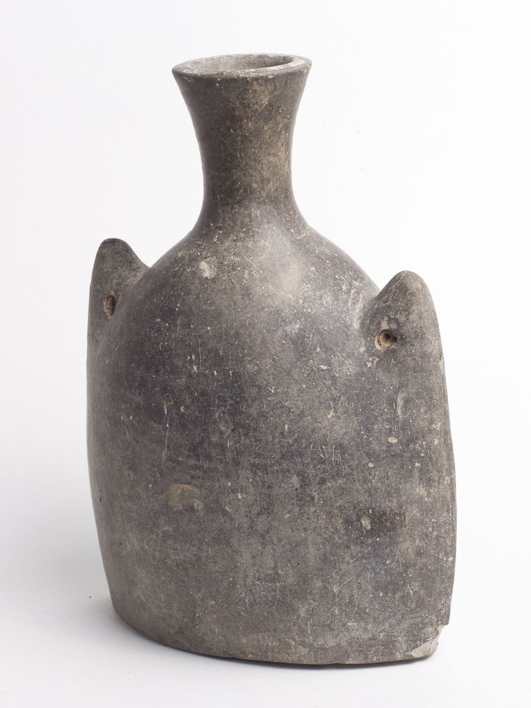 Ancient South Arabian, Yemen Pottery Vase c.1st cent AD: Ancient South Arabian, Yemen Pottery Vase c.1st cent AD. Size 9 1/8 inches high x 6 1/2 inches wide. Unusual Ancient Pottery Water Flask with pierced handles. old chips otherwise in good condition. Pr