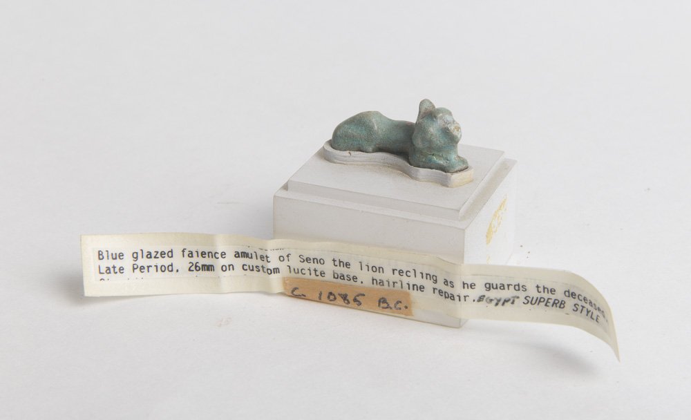 Ancient Egyptian blue faience amulet of Seno the lion (1 of 1)
